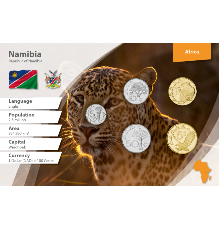 Namibia 5, 10, 50 Centavos, 1, 5 Dólares 1993-2015 KM 1, 2, 3, 4, 5